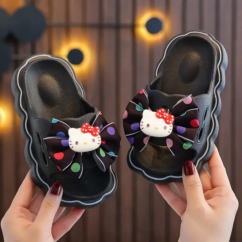 Sanrio Home Slippers hello kitty women Wear Platform Beach Shoes Summer New Girls Fashion Bow Non-slip Sandals