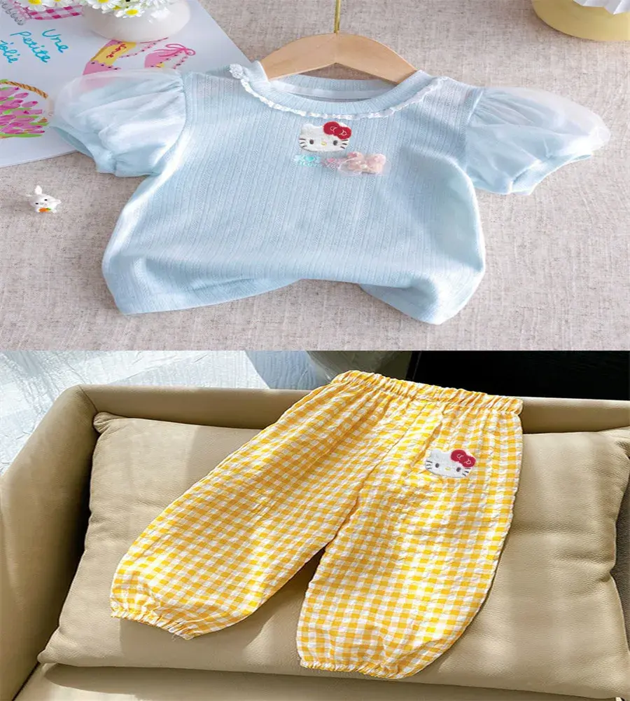 sanrio children Short Sleeve T-Shirt Fashion Casual Pant hello kitty Summer baby Shorts Flower Bud Pants girl Jeans Culottes