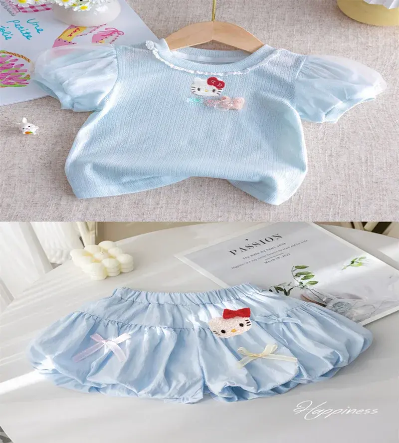 sanrio children Short Sleeve T-Shirt Fashion Casual Pant hello kitty Summer baby Shorts Flower Bud Pants girl Jeans Culottes