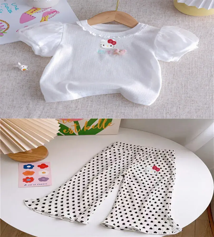 sanrio children Short Sleeve T-Shirt Fashion Casual Pant hello kitty Summer baby Shorts Flower Bud Pants girl Jeans Culottes
