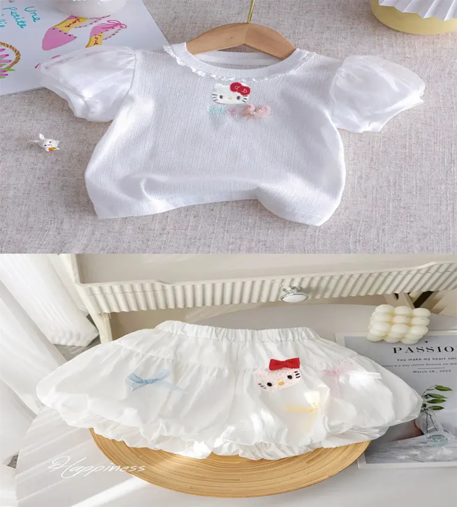 sanrio children Short Sleeve T-Shirt Fashion Casual Pant hello kitty Summer baby Shorts Flower Bud Pants girl Jeans Culottes