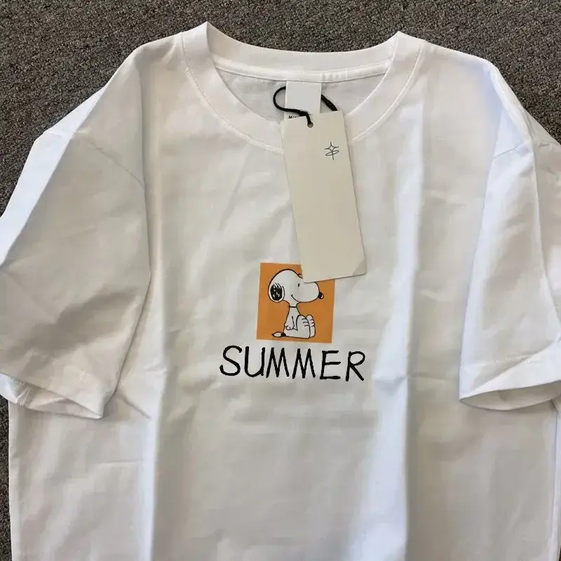 Snoopy girl  boy Cotton Short Sleeve T Shirt Female ins Summer Loose Student Hong Kong Retro Top