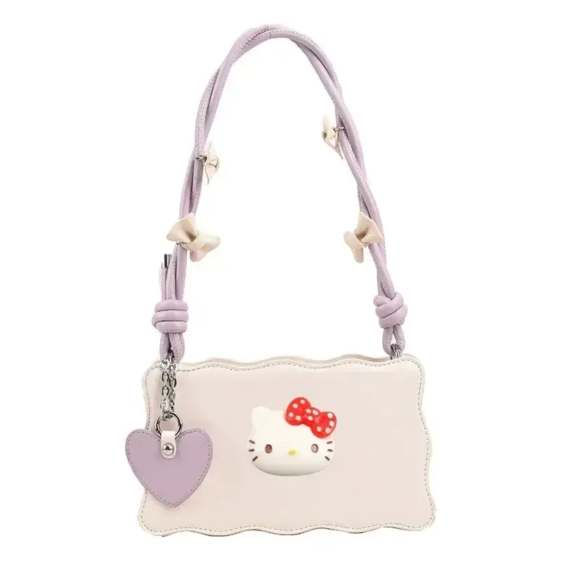 Sanrio hello kitty shoulder bag baby kuromi summer new bow girl messenger bag fashion underarm bag pu storage bag handbag