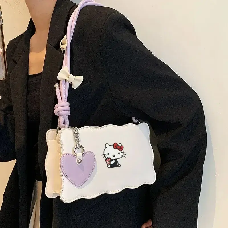 Sanrio hello kitty shoulder bag baby kuromi summer new bow girl messenger bag fashion underarm bag pu storage bag handbag