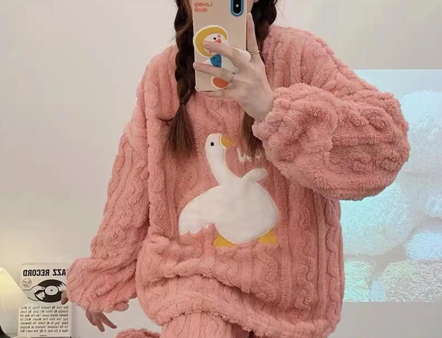 Snoopy Pajamas Winter Women's Coral Fleece Thickened Fleece Long Sleeve Pants Cute Sleepwear Set cartoon nightwear