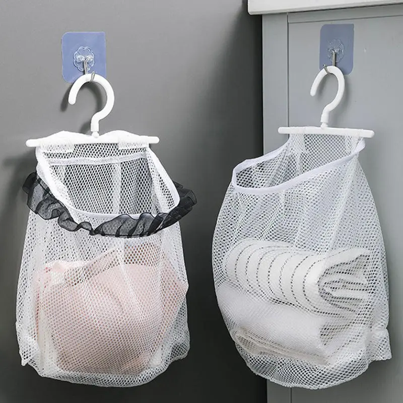 Clothespin Bag with Hanger Breathable Storage Mesh Pocket Hanging Drying Net Bag for Bathroom Kitchen Laundry Living Room Travel