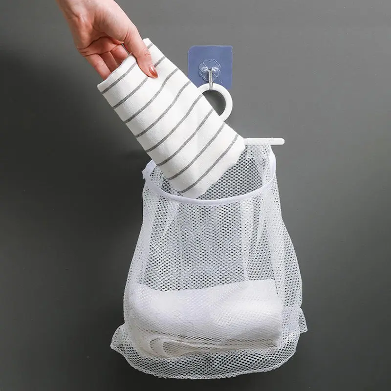 Clothespin Bag with Hanger Breathable Storage Mesh Pocket Hanging Drying Net Bag for Bathroom Kitchen Laundry Living Room Travel