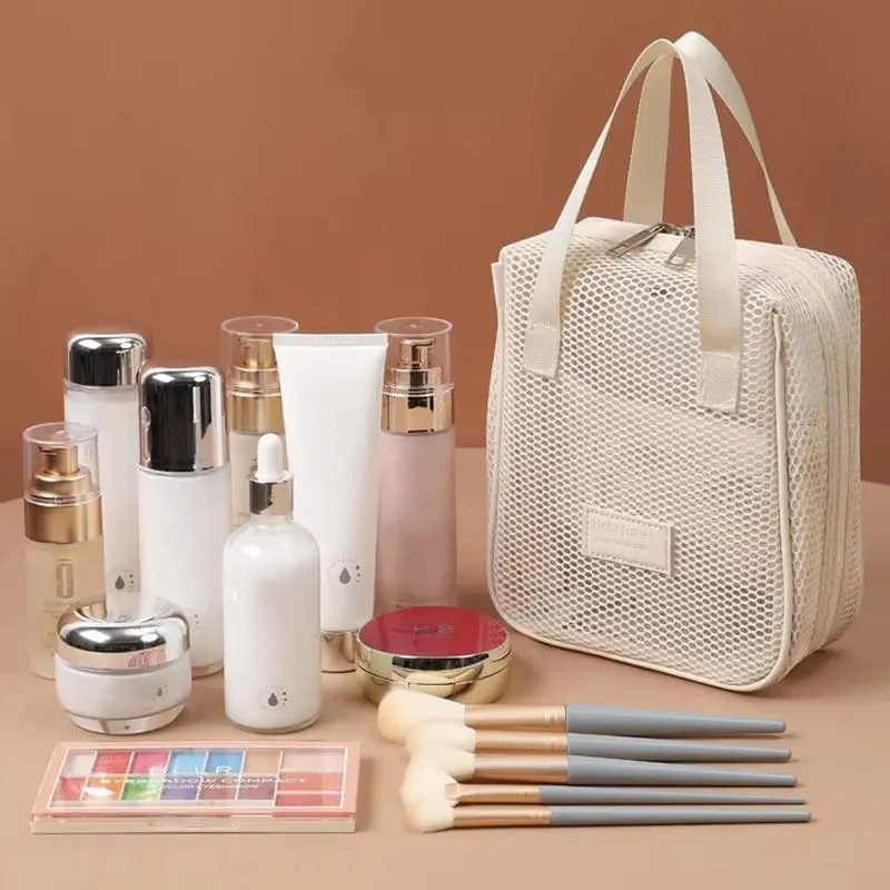 Travel Large Capacity Mesh Nylon Cosmetic Bag Organizer Foldable Casual Mesh Drawstring Bags Rope Bundle Pocket Swim Washing Bag