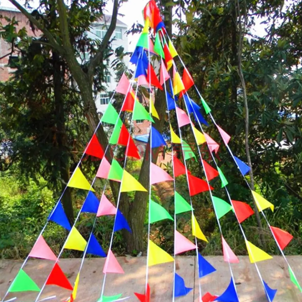 100M Multicolored Triangle Flags Bunting Banner Nylon Fabric Pennant Festival Outdoor Colorful Decoration