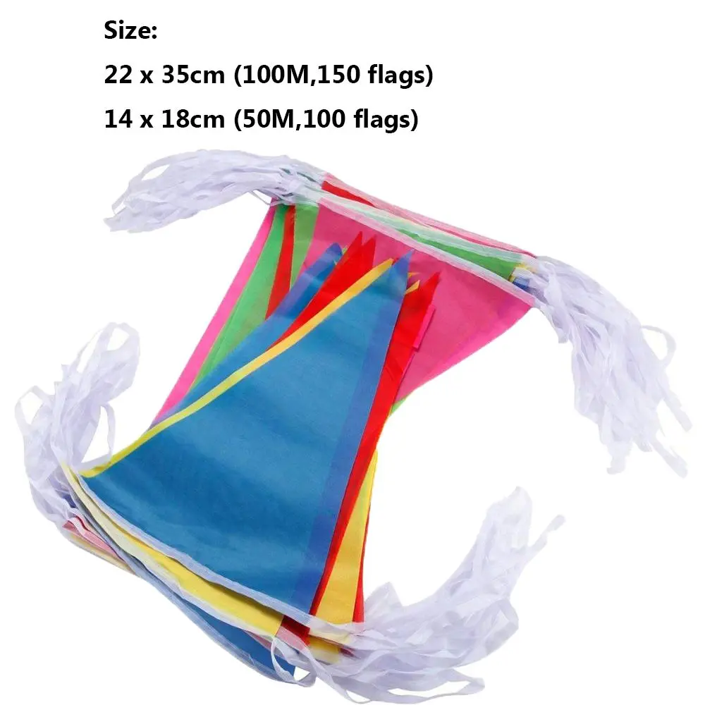 100M Multicolored Triangle Flags Bunting Banner Nylon Fabric Pennant Festival Outdoor Colorful Decoration