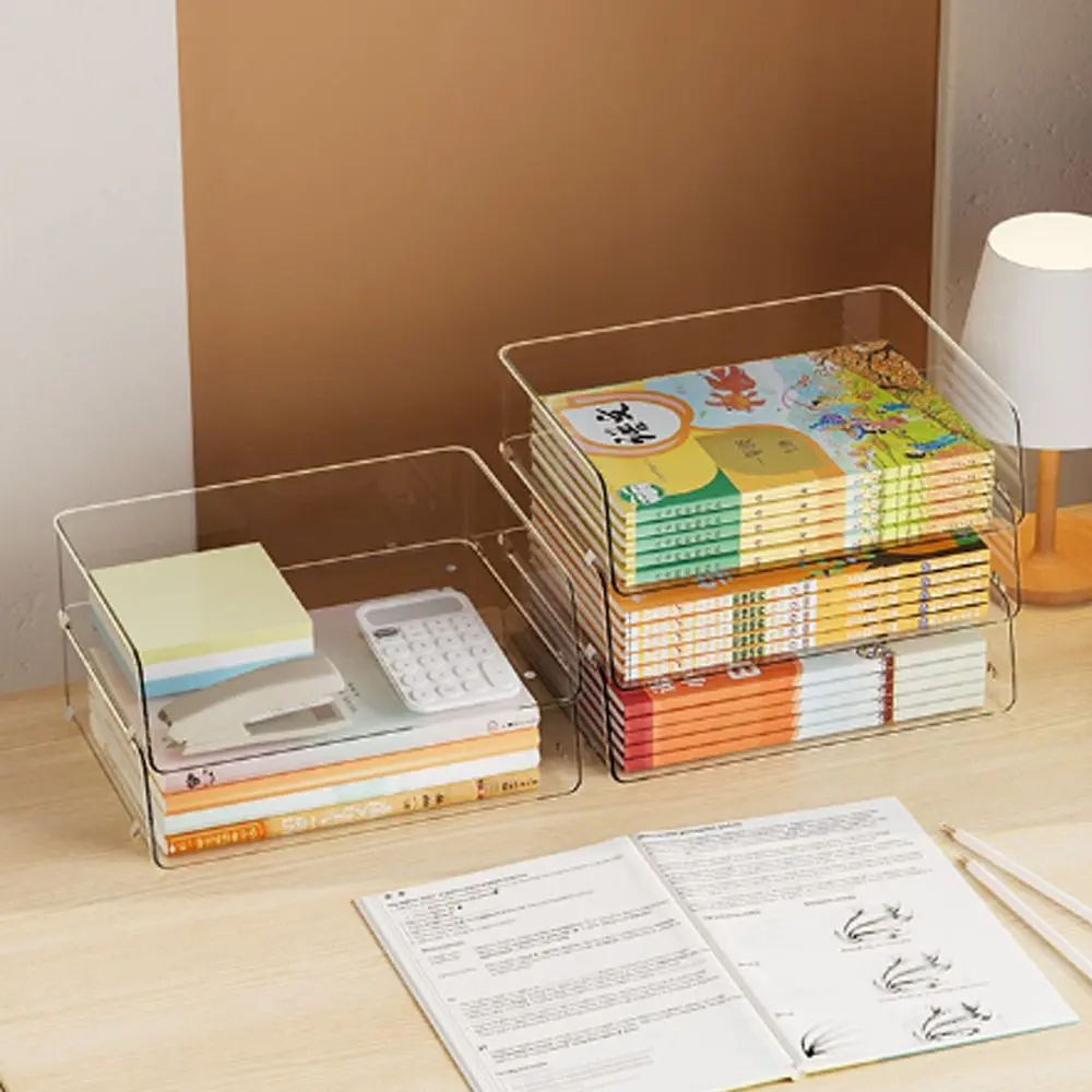 Transparent Desktop File Tray Stackable Large Capacity Stationery Book Storage Rack Home Office A4 Document Paper Organizer
