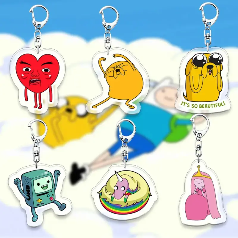 6cm Adventure Time Double-sided Acrylic Keychain Metal Accessories Cartoon Fun Backpack Pendant Decoration Hot Selling Gift
