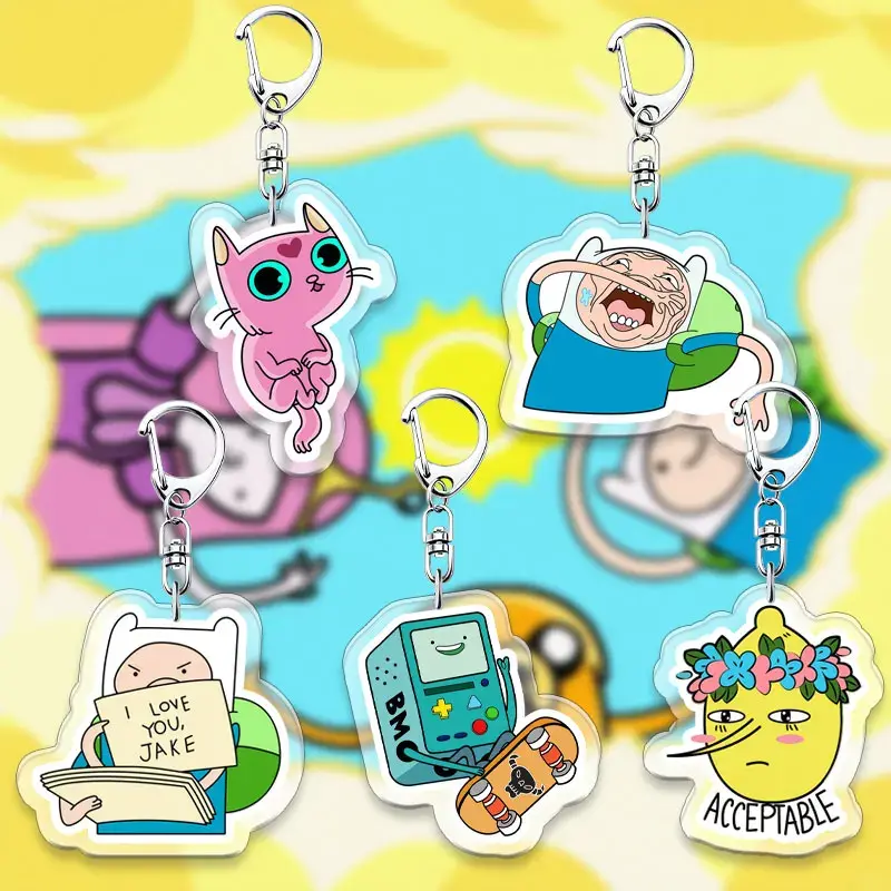 6cm Adventure Time Double-sided Acrylic Keychain Metal Accessories Cartoon Fun Backpack Pendant Decoration Hot Selling Gift