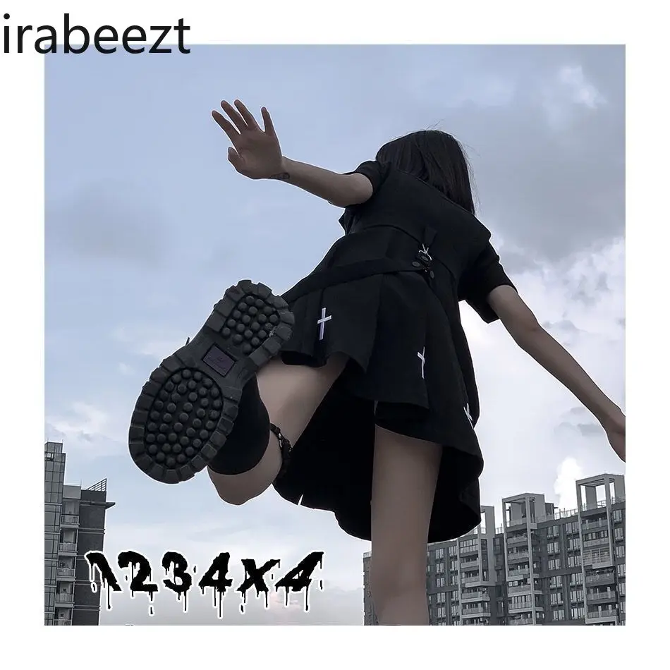 Women's Black Schoolgirl Short dress Alternative Gothic Fashion Y2K Streetwear Aesthetic Dark Academia Style Summer Outfit
