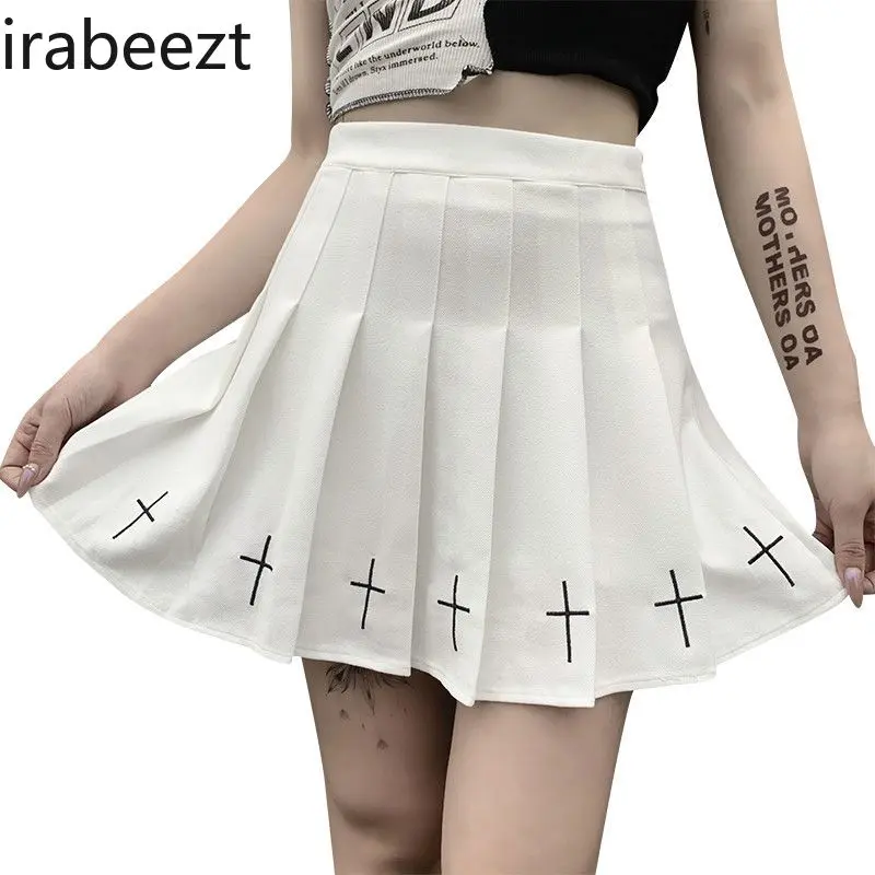 Fashion Floral Embroidered High Waist Zipper A-Line Skirt Summer Casual Stretchy Denim Skirts Faldas Escocesas De Mujer