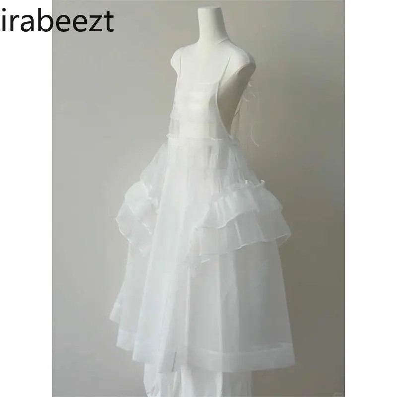 Korean Chic White Slip Sleeveless Robe Women Summer Elegant Artistic Long Maxi Dress Regulai Fit Vestidos De Tricô Femenino