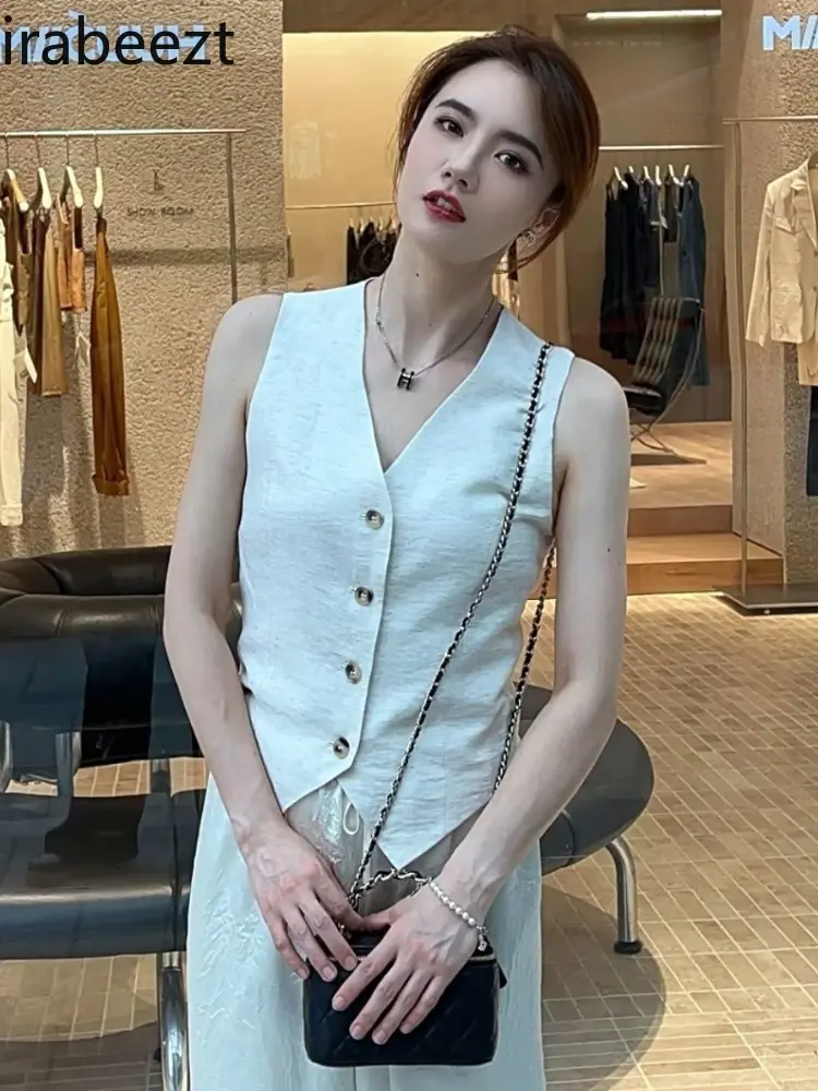Casacos De Inverno Feminino Women's Linen Vest Summer New Sleeveless V-Neck Waistcoat Hot Sale Fashion Outerwear