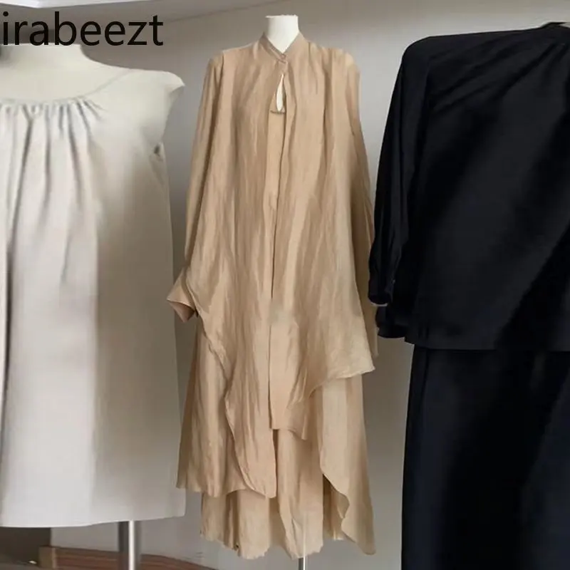 Elegant Casual New Chinese Style Long Dress & Cover-Up Set Women Spring Loose Boho Chic Two-Piece Outfit