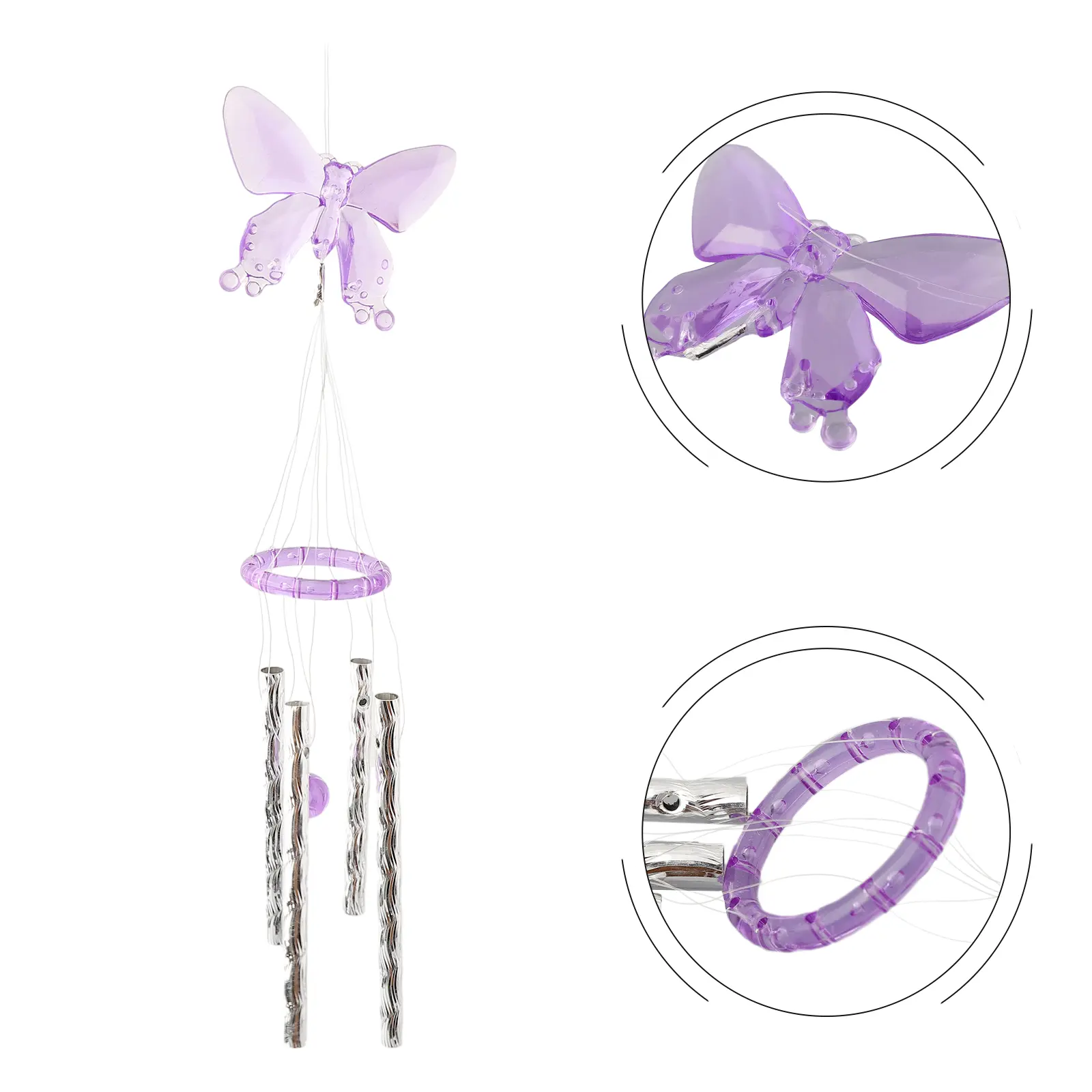Outdoor Yard and Garden Wind Chimes with Butterfly Ornament and Metal Tubes for Decorative and Sound Purposes in Home Areas