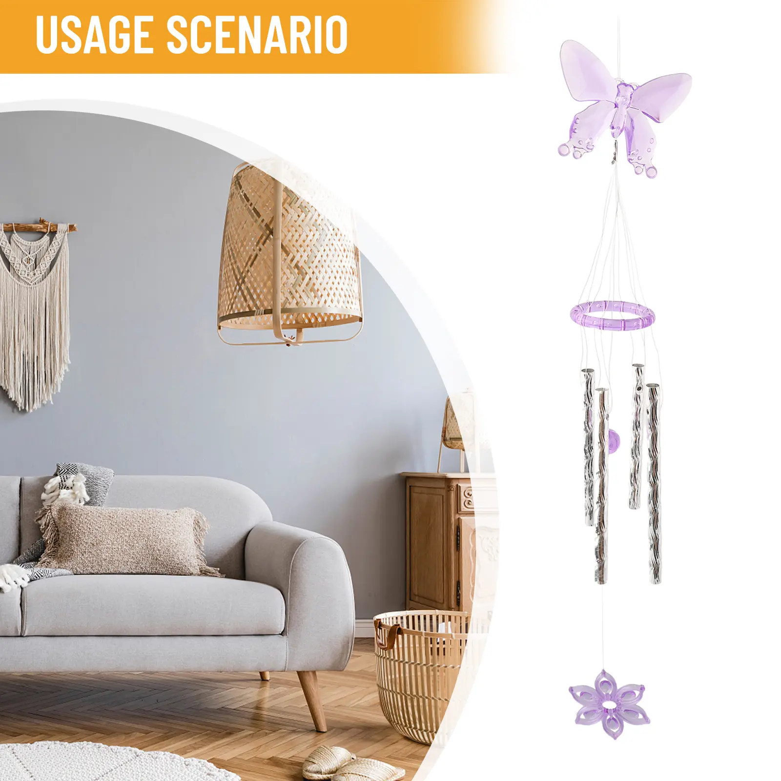Outdoor Yard and Garden Wind Chimes with Butterfly Ornament and Metal Tubes for Decorative and Sound Purposes in Home Areas