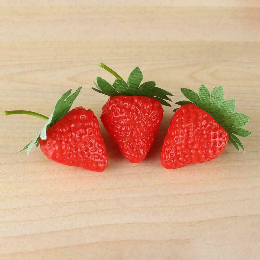 Artificial Strawberry Children\'s Simulated Decor Simulated Fruit Model Ornament Party Plastic Play Toys Prop 3.5cm/1.38inch Set