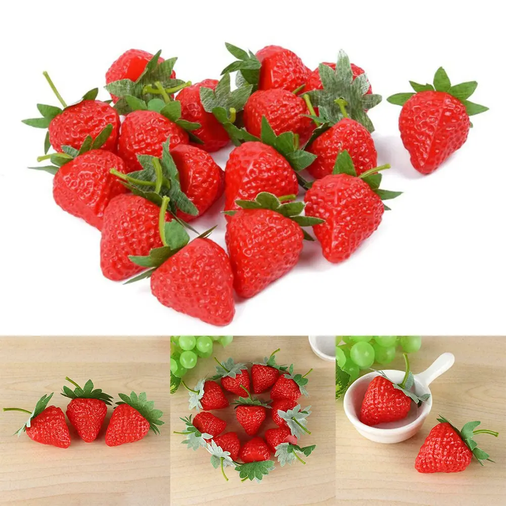 Artificial Strawberry Children\'s Simulated Decor Simulated Fruit Model Ornament Party Plastic Play Toys Prop 3.5cm/1.38inch Set
