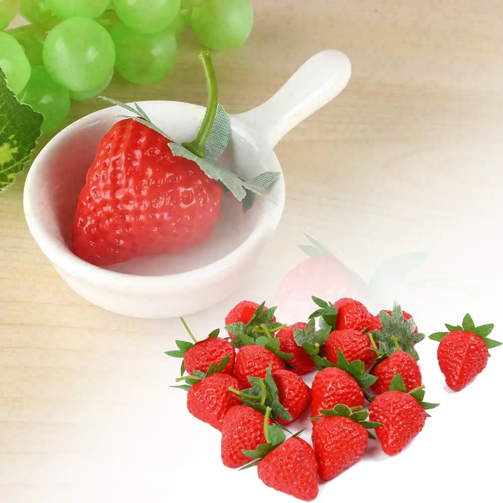 Artificial Strawberry Children\'s Simulated Decor Simulated Fruit Model Ornament Party Plastic Play Toys Prop 3.5cm/1.38inch Set