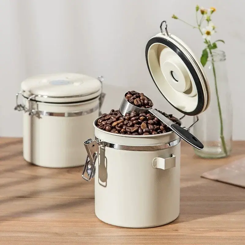 304 Stainless Steel Coffee Beans Vacuum Storage Jar with Spoon Large Capacity Airtight Container Grains Nut Keep Fresh Storage