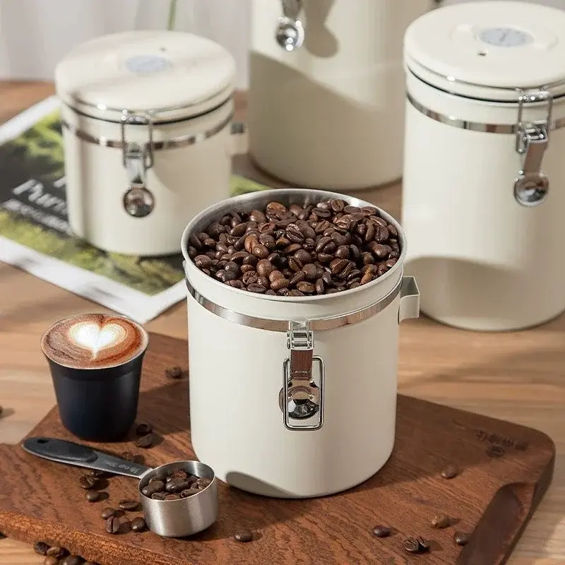 304 Stainless Steel Coffee Beans Vacuum Storage Jar with Spoon Large Capacity Airtight Container Grains Nut Keep Fresh Storage