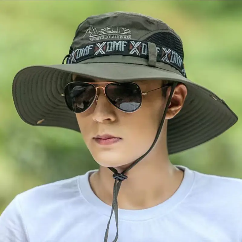 Summer Men Bucket Hat Outdoor UV Protection Wide Brim Panama Safari Hunting Hiking Hat Mesh Fisherman Hat Beach Sunscreen Cap