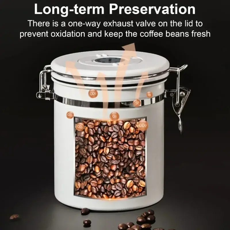 304 Stainless Steel Coffee Beans Vacuum Storage Jar with Spoon Large Capacity Airtight Container Grains Nut Keep Fresh Storage