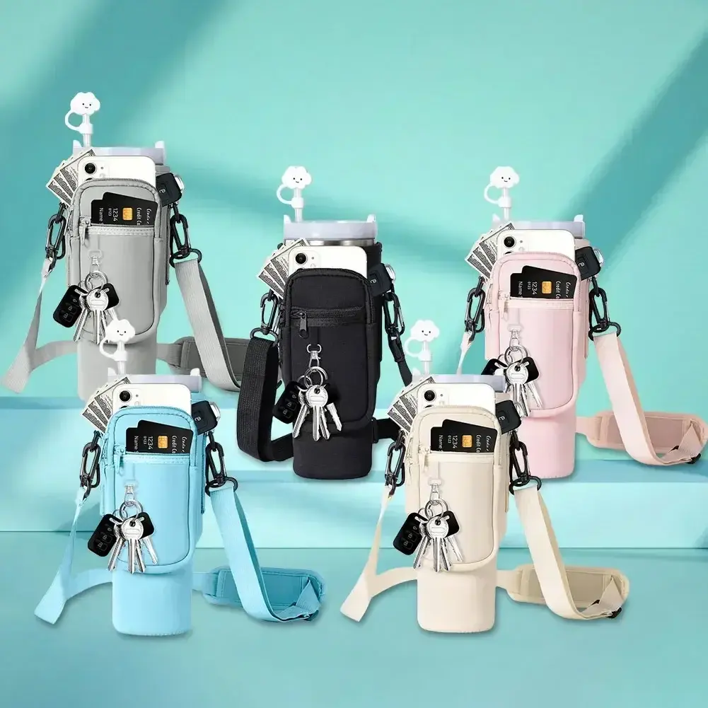 40oz Neoprene Water Bottle Carrier Bag for Stanley Quencher Cup Sleeve with Adjustable Shoulder Strap Water Bottle Holder Pouch