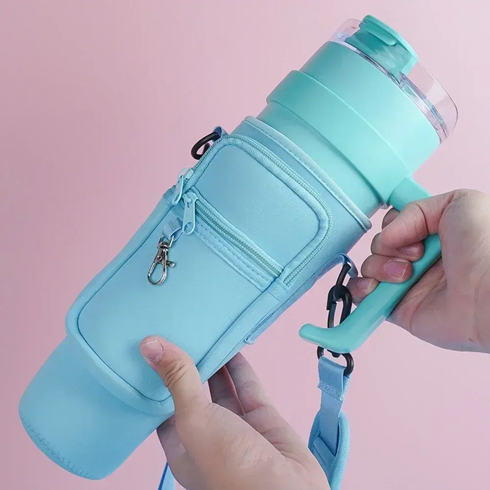 40oz Neoprene Water Bottle Carrier Bag for Stanley Quencher Cup Sleeve with Adjustable Shoulder Strap Water Bottle Holder Pouch