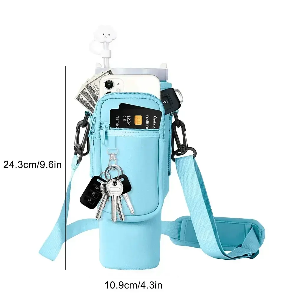 40oz Neoprene Water Bottle Carrier Bag for Stanley Quencher Cup Sleeve with Adjustable Shoulder Strap Water Bottle Holder Pouch