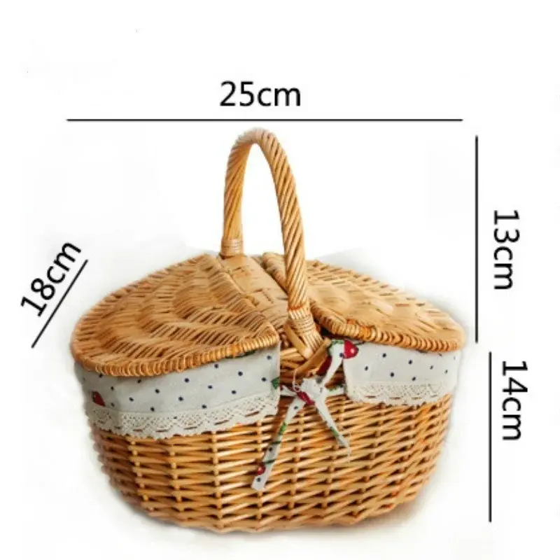 Retro Wicker Carry-on Handle Storage Baskets Picnic Basket with Lid Fruit Food Basket Home Organization Accessories