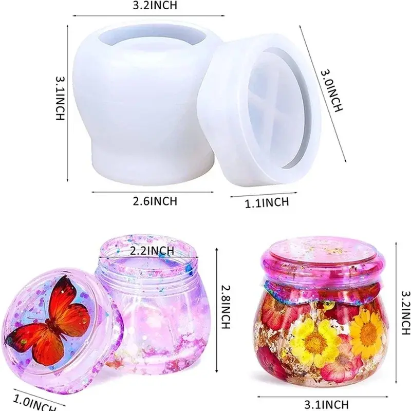 Pudding Jar Storage Bottle Silicone Resin Mold with Lid Candle Holder Box Mould Epoxy Casting Resin Mold Epoxy Resin Molds