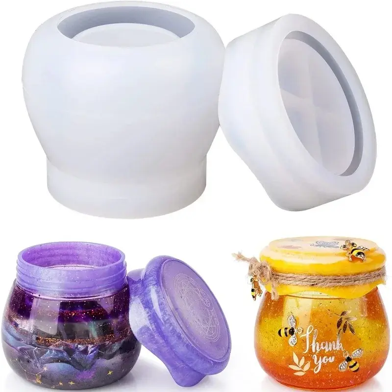 Pudding Jar Storage Bottle Silicone Resin Mold with Lid Candle Holder Box Mould Epoxy Casting Resin Mold Epoxy Resin Molds