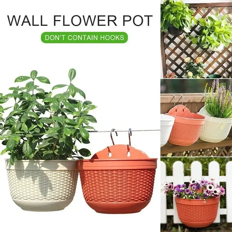 Wall Mounted Flower Pot Plastic Semicircle Hanging Basket Plants Nursery Pots Garden Decoration Pendant for Home Outdoor