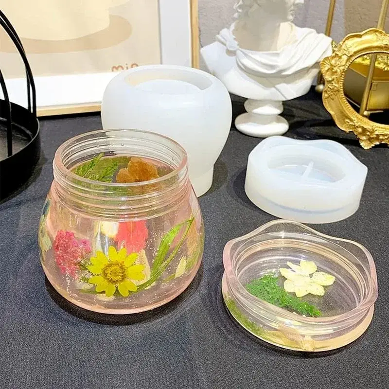 Pudding Jar Storage Bottle Silicone Resin Mold with Lid Candle Holder Box Mould Epoxy Casting Resin Mold Epoxy Resin Molds