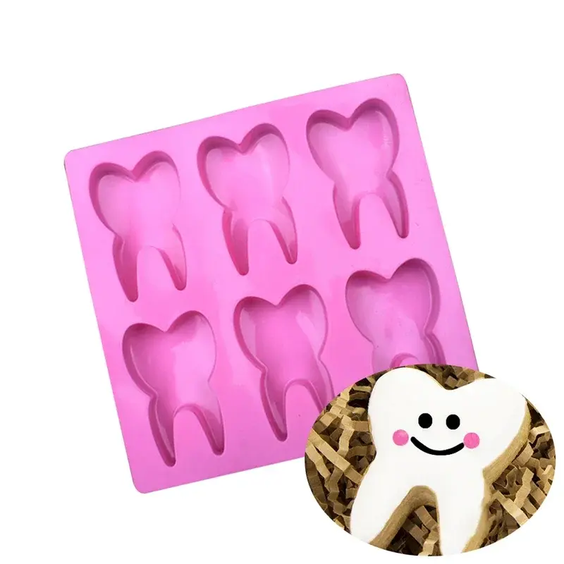 6 Cavity Tooth Shaped Silicone Cake Mold Teeth Chocolate Fondant Candy Candle Soap Mould Jelly Decoration Tools Pudding Molds