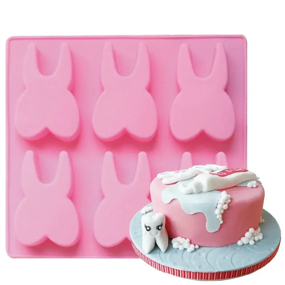 6 Cavity Tooth Shaped Silicone Cake Mold Teeth Chocolate Fondant Candy Candle Soap Mould Jelly Decoration Tools Pudding Molds