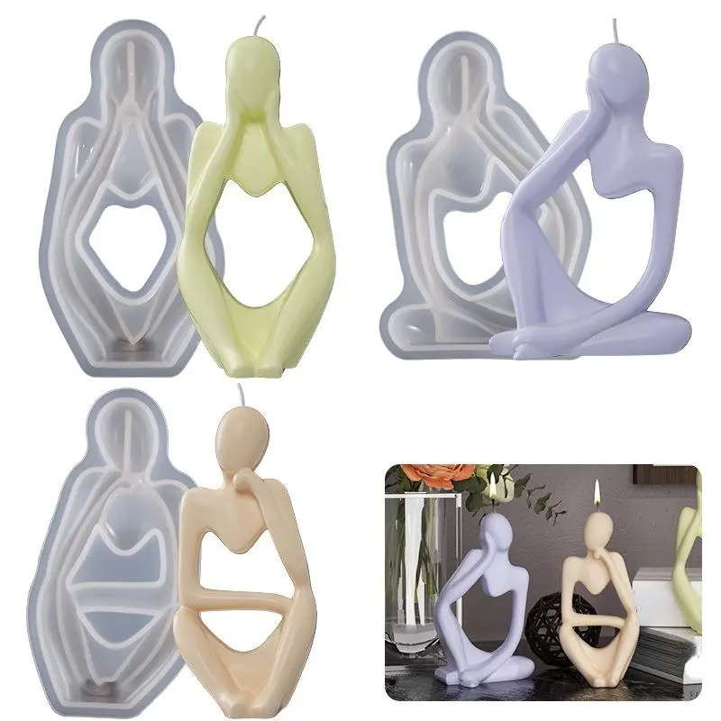 DIY Thinker Statue Silicone Mold 3D Nordic Art Abstract Human Body Plaster Ornament Mould Epoxy Resin Handicraft Mold Home Decor