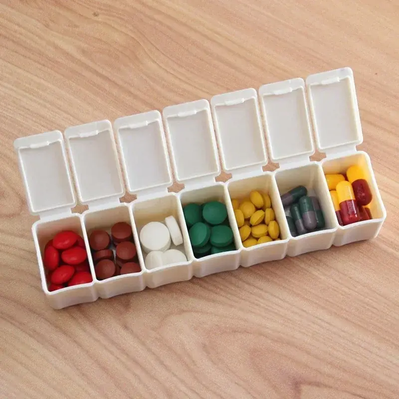 7Grid Slot Storage Organizer Container Case Pill Splitters Portable Refillable Bottles Household Small Pill Box Week Storage Box