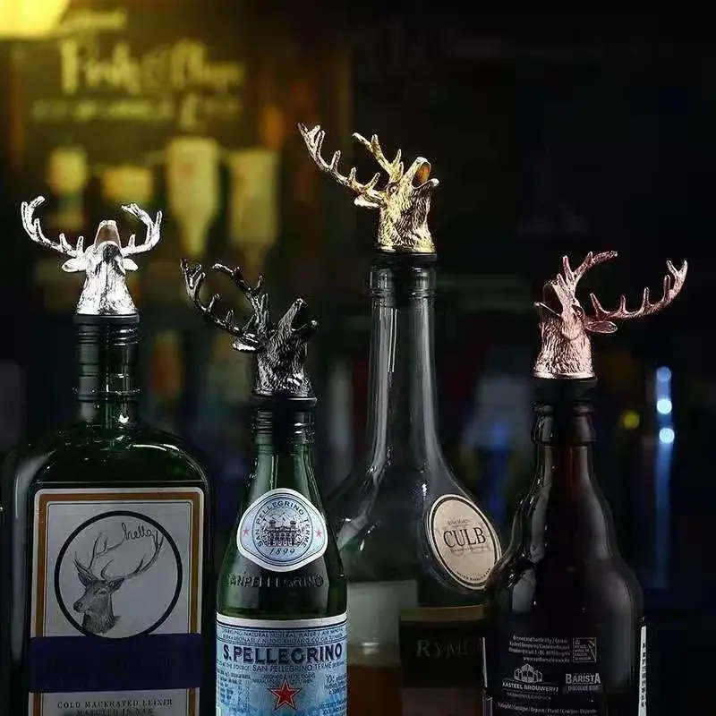 Zinc Alloy Deer Head Wine Pourer Unique Stag Wine Bottle Stoppers Wine Aerators Bar Tools Kitchen Accessories