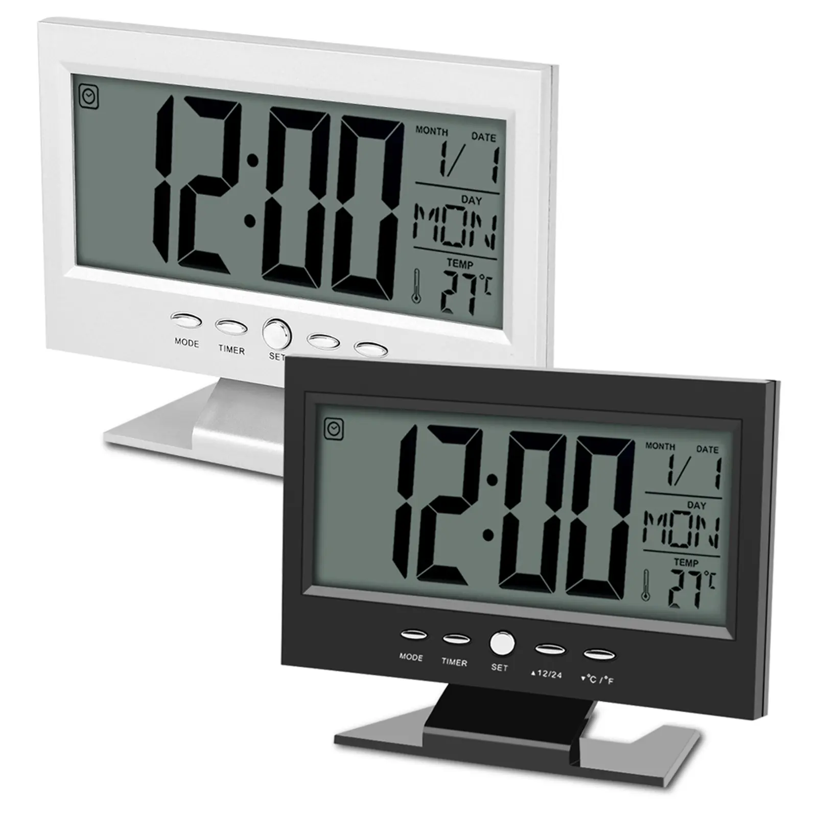 Alarm Clock LCD Digital Sound Sensor Table Desk Alarm Clock with Calendar and Temp Display Temp Display Clock Sound Sensor Clock