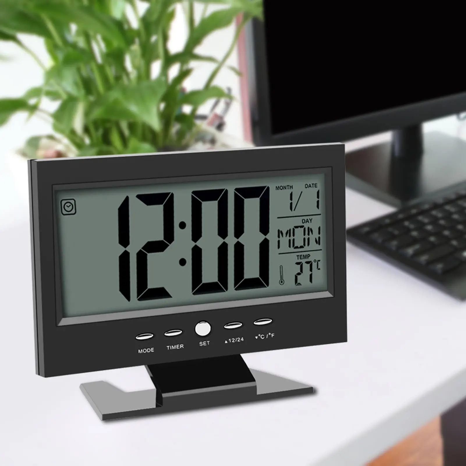 Alarm Clock LCD Digital Sound Sensor Table Desk Alarm Clock with Calendar and Temp Display Temp Display Clock Sound Sensor Clock