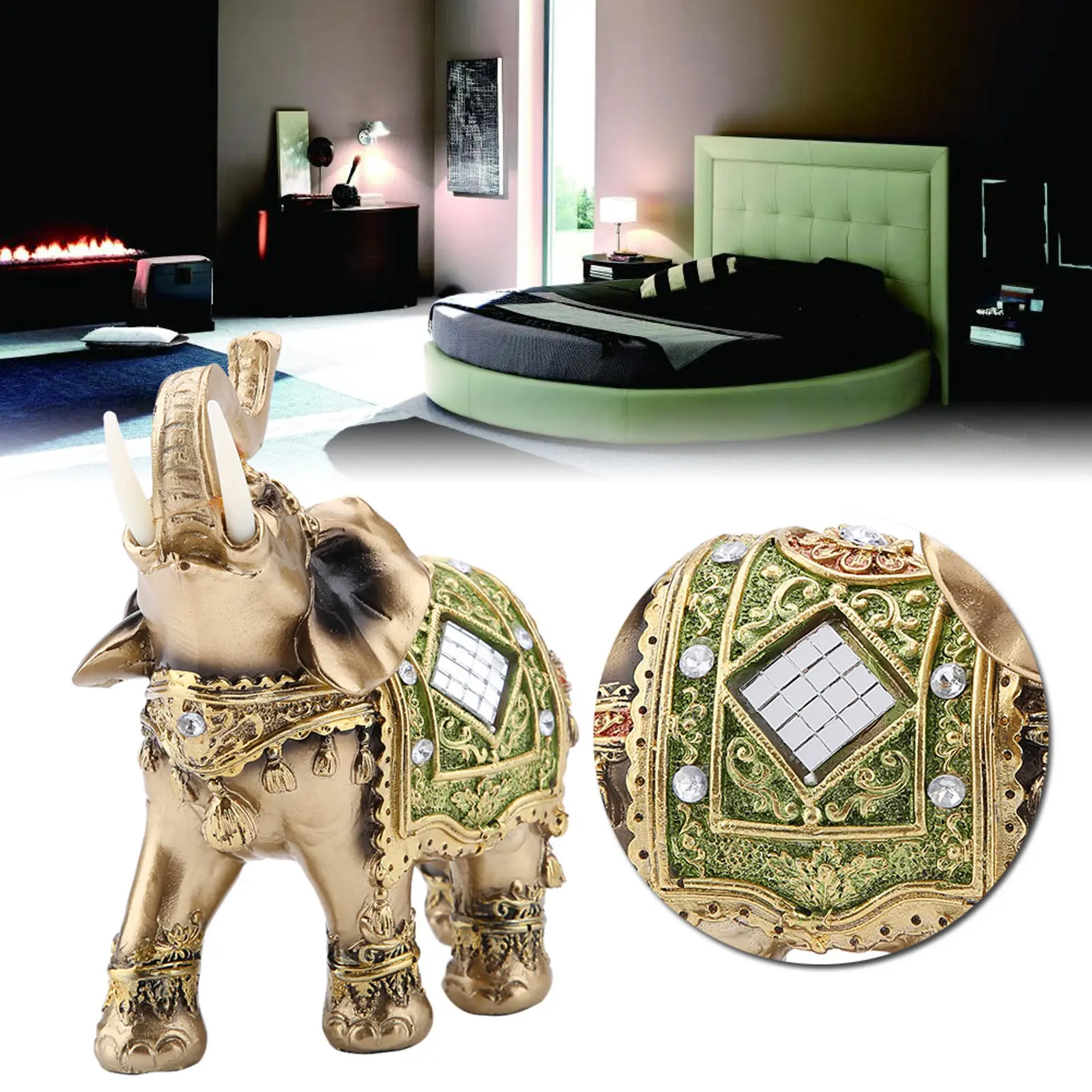 Lucky Feng Shui Green Elephant Statue Sculpture Wealth Figurine Gift Home Decoration Elephant Figurine Feng Shui Elephant Statue