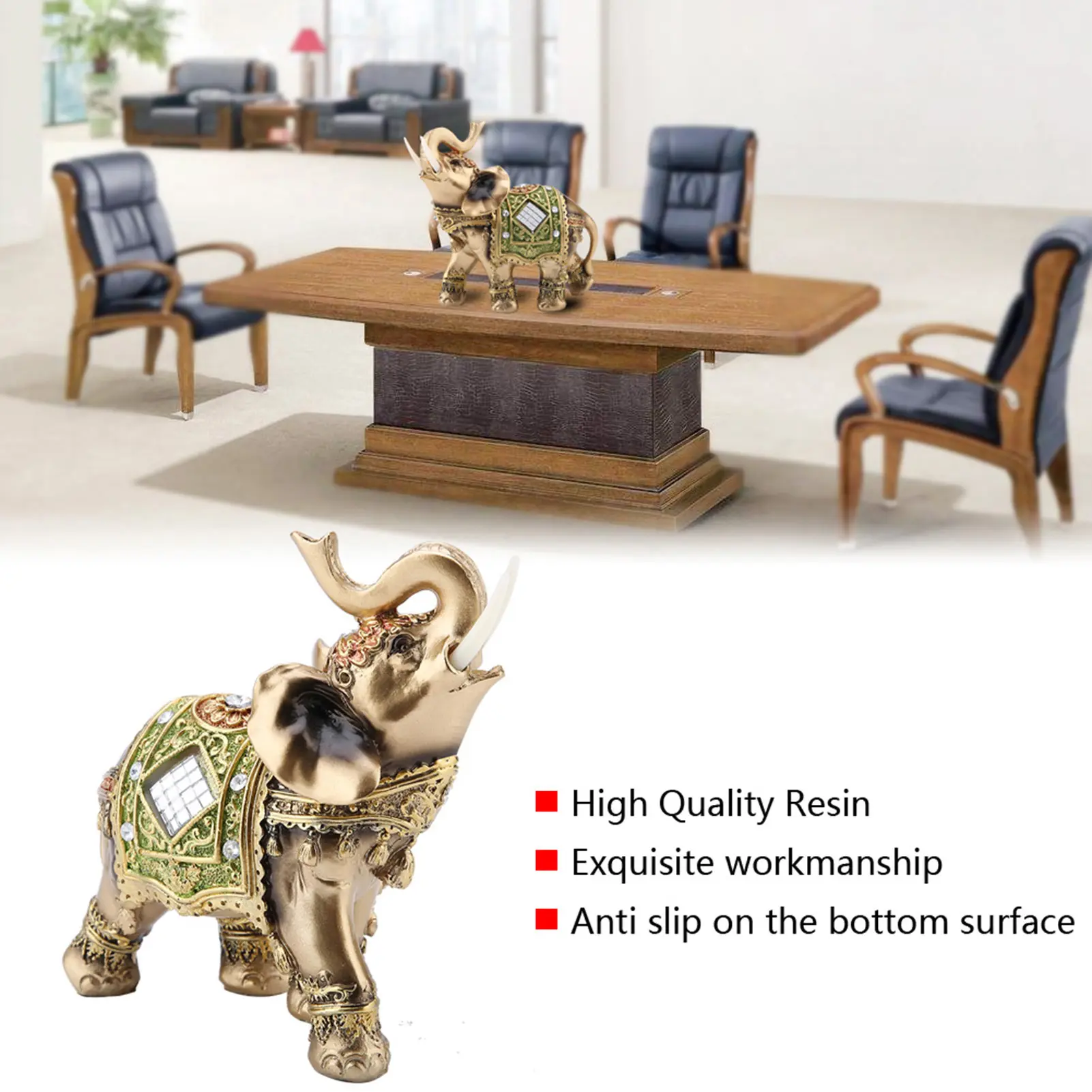 Lucky Feng Shui Green Elephant Statue Sculpture Wealth Figurine Gift Home Decoration Elephant Figurine Feng Shui Elephant Statue