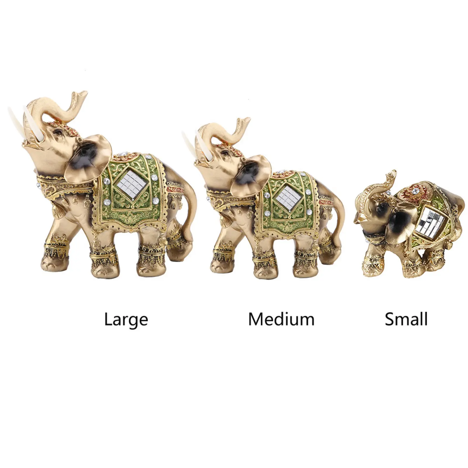 Lucky Feng Shui Green Elephant Statue Sculpture Wealth Figurine Gift Home Decoration Elephant Figurine Feng Shui Elephant Statue