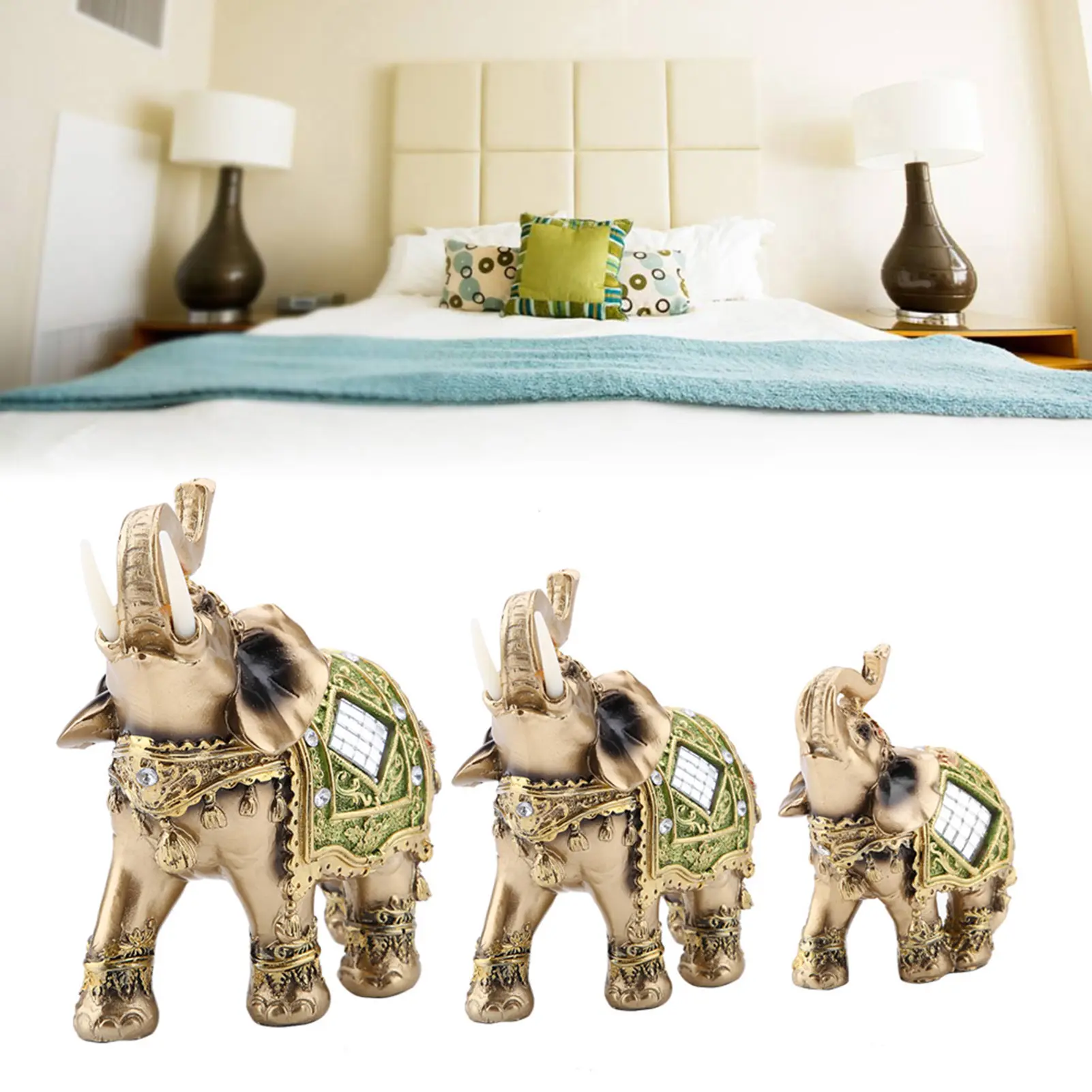 Lucky Feng Shui Green Elephant Statue Sculpture Wealth Figurine Gift Home Decoration Elephant Figurine Feng Shui Elephant Statue